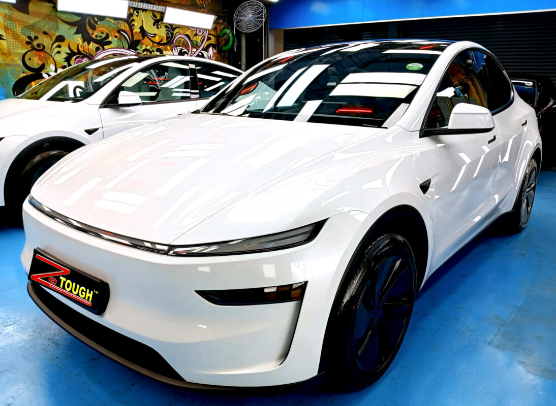 Tesla Model Y, glossy after its ZeTough Titanium coating.