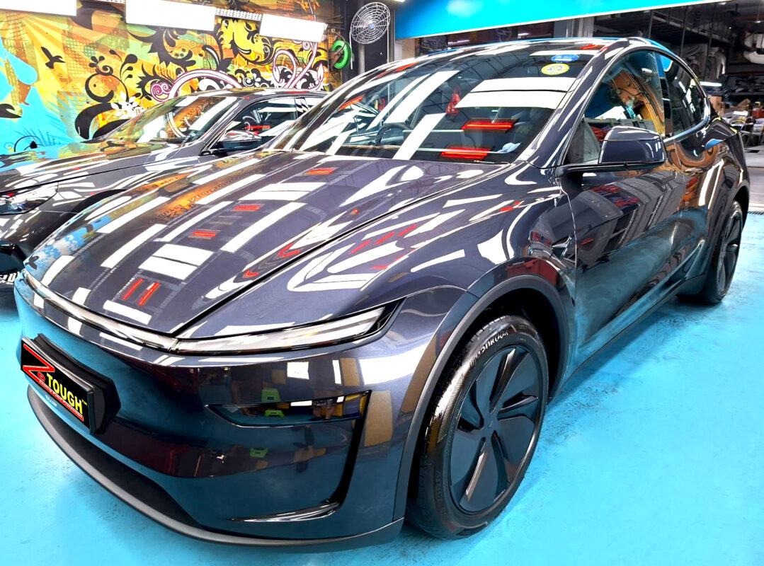 Tesla Model Y, glossy after its ZeTough Titanium coating.