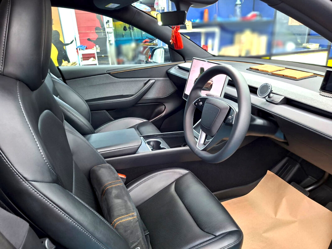 The Tesla Model Y's protected, high-gloss finish.