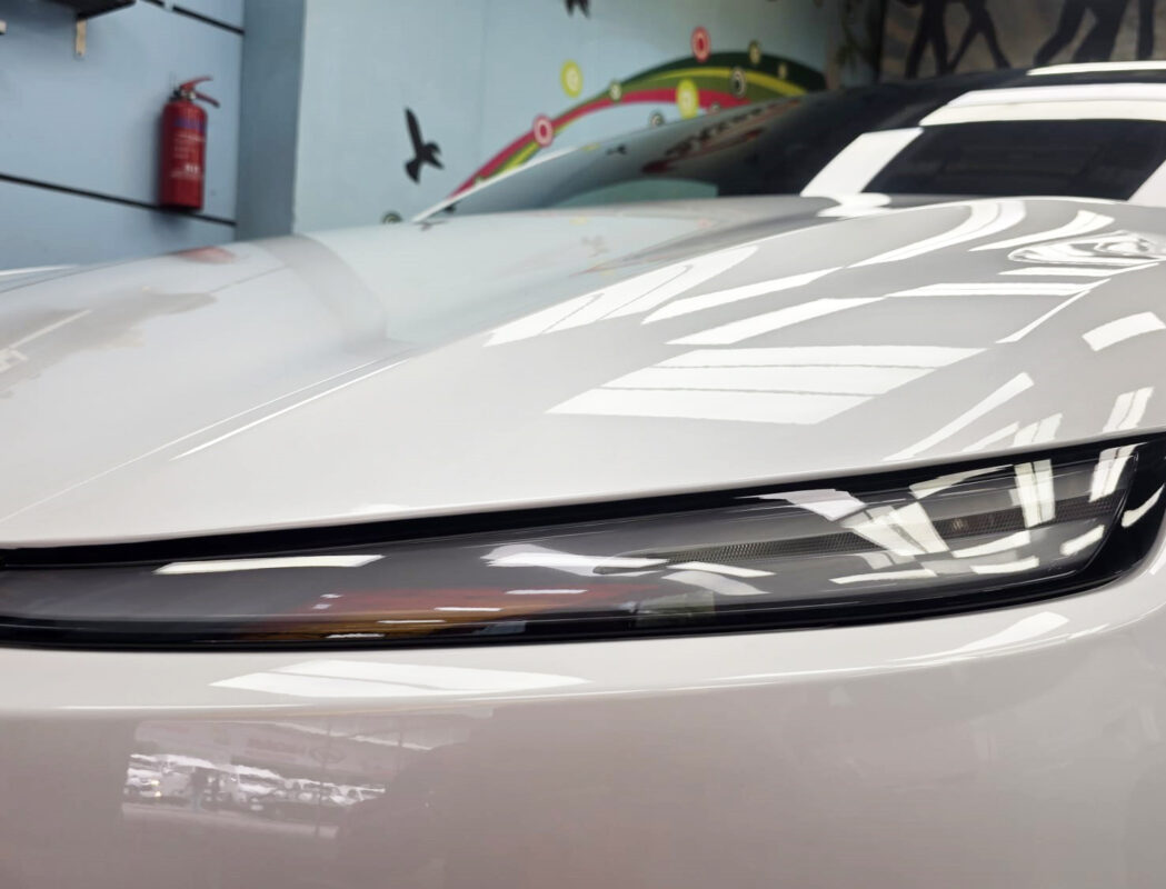Glossy bodywork of the Tesla Model Y after coating.