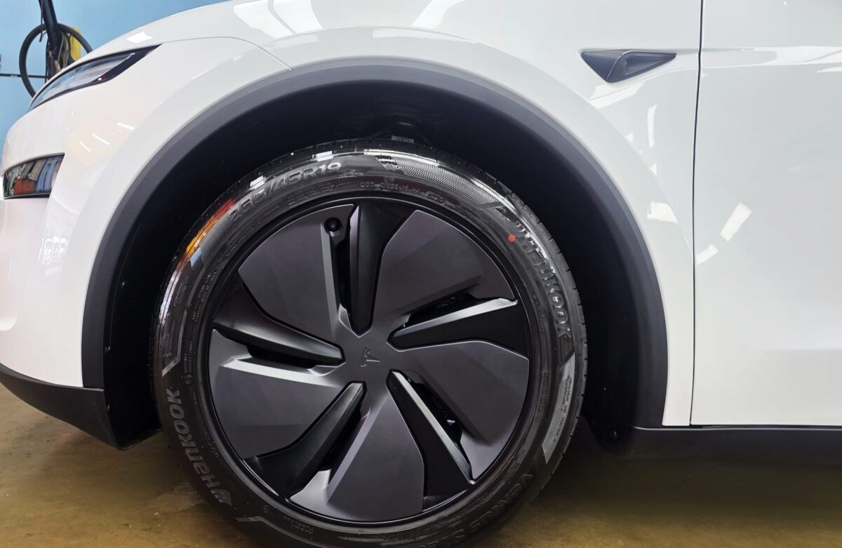 The Tesla Model Y with its fresh, coated finish.