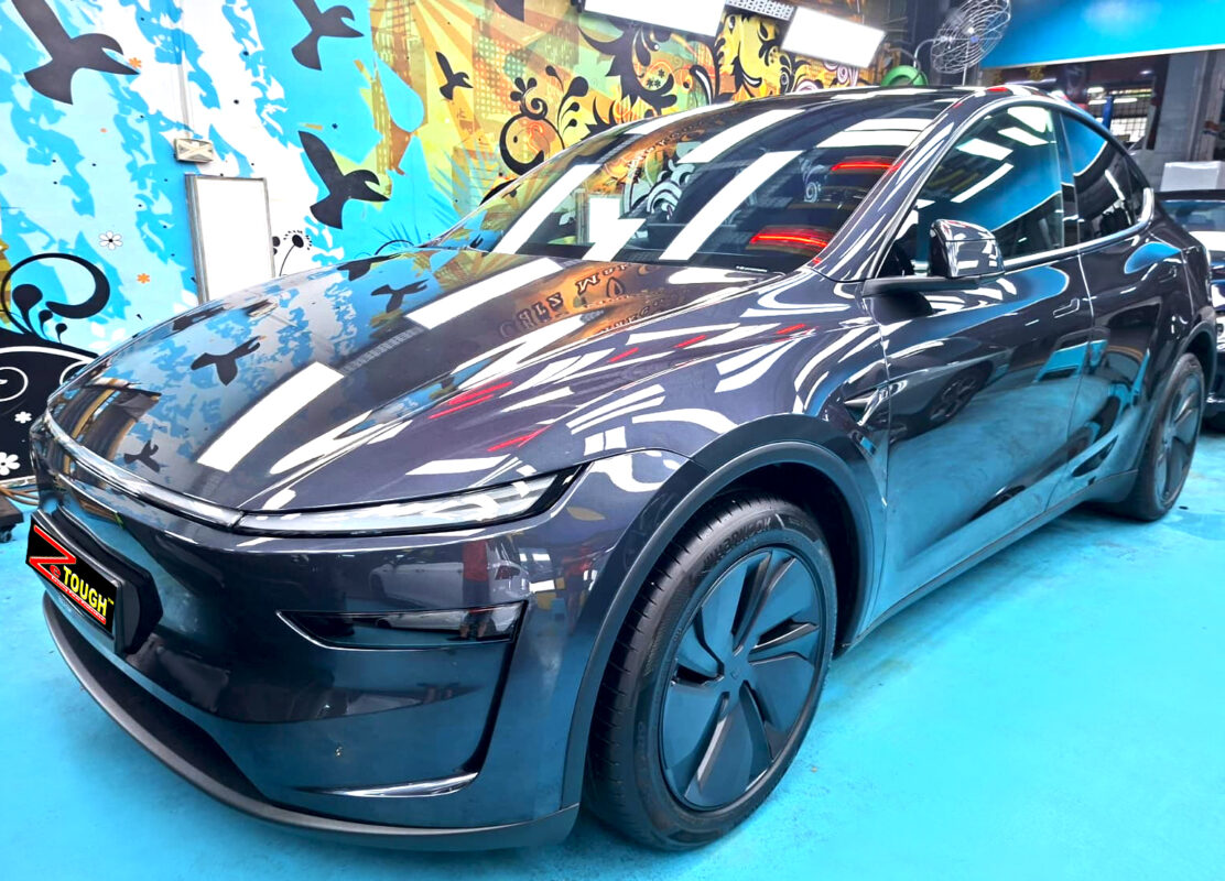 Tesla Model Y, glossy after its ZeTough Titanium coating.