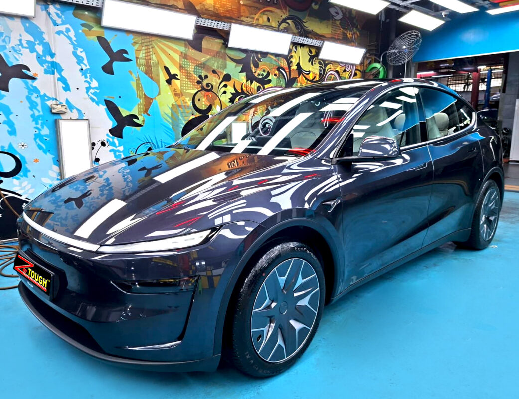 Tesla Model Y, glossy after its ZeTough Titanium coating.