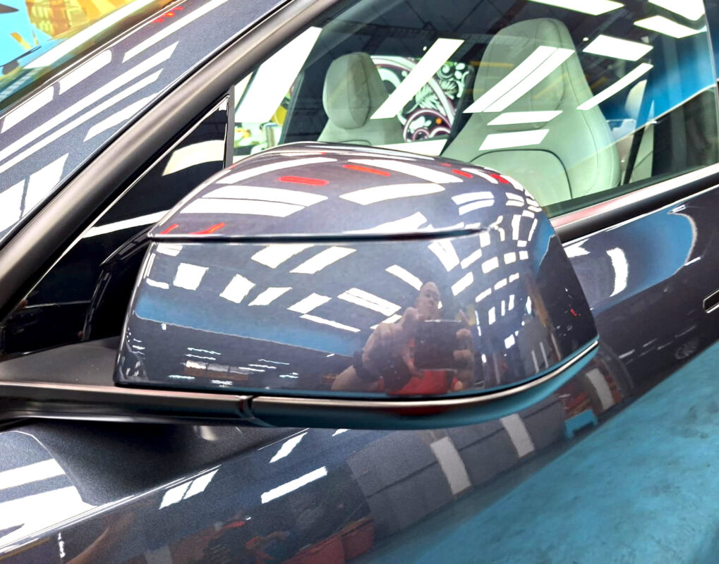 Detailed exterior of the Tesla Model Y.