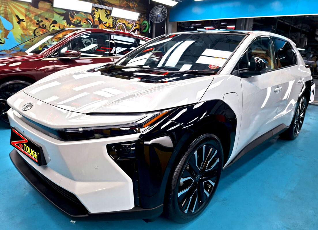 Toyota bZ4X, glossy after its ZeTough Ceramic coating.