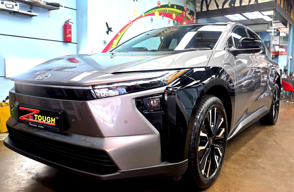 Toyota bZ4X, glossy after its ZeTough Titanium coating.