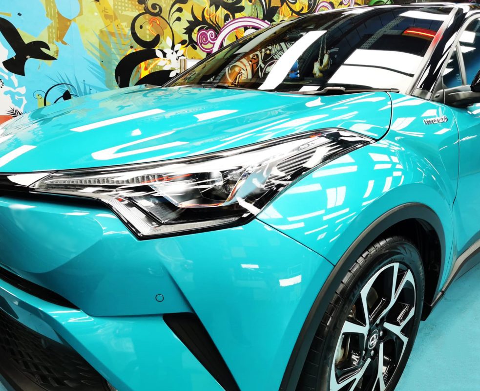 The Toyota C-HR from a side angle after the ceramic coating.