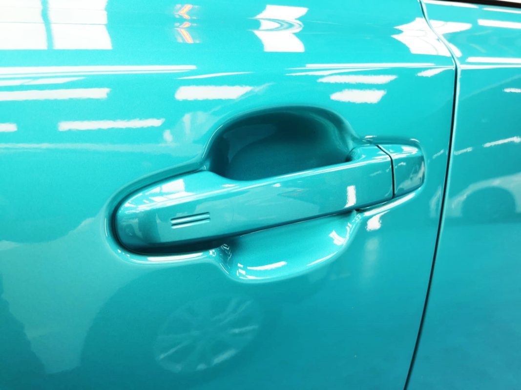 Front three-quarter view of the Toyota C-HR after coating.