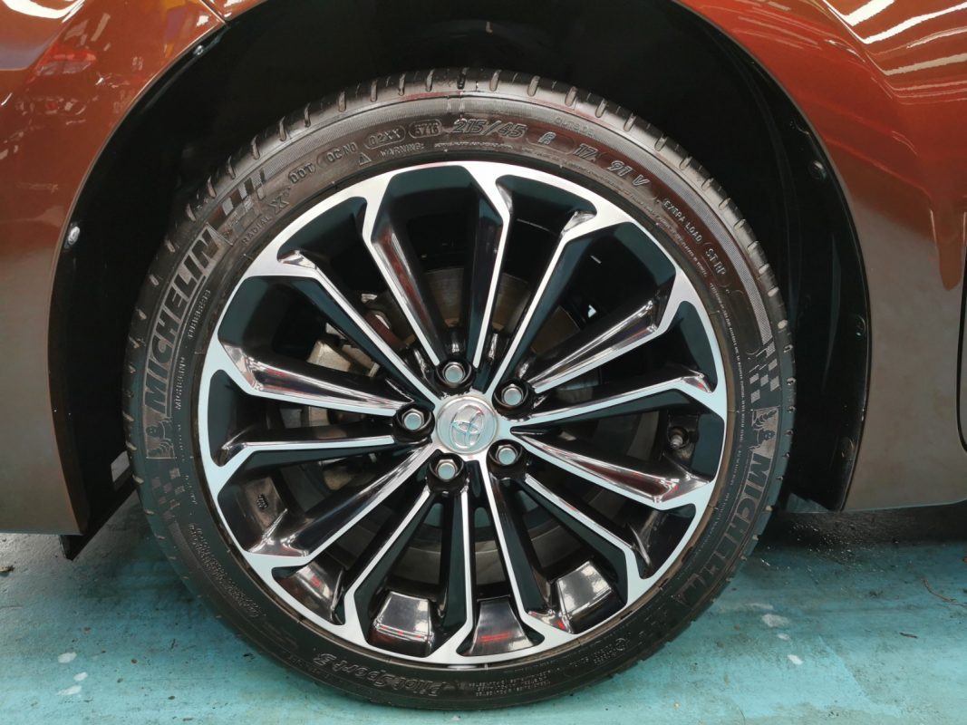 The Toyota Corolla Altis ready for collection after the respray.