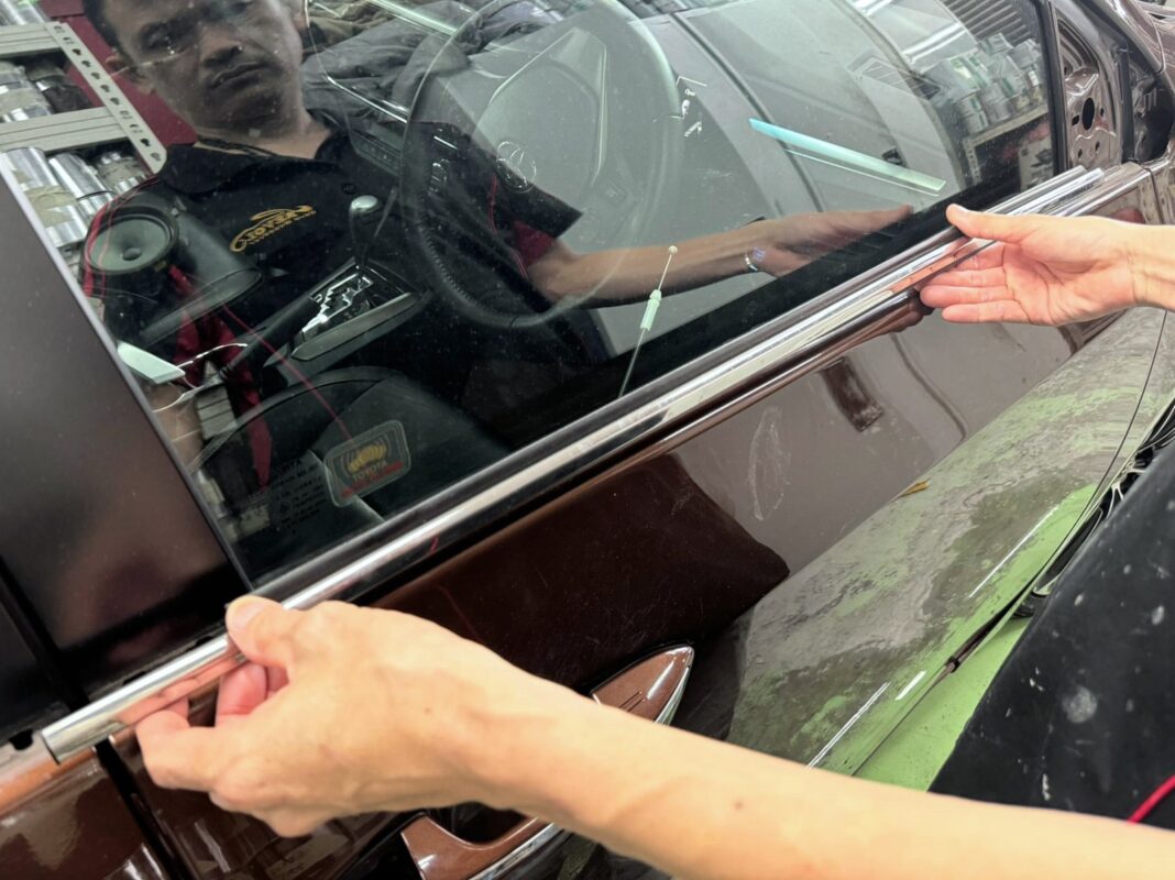 A window trim strip taken off the Corolla Altis during the strip-down.