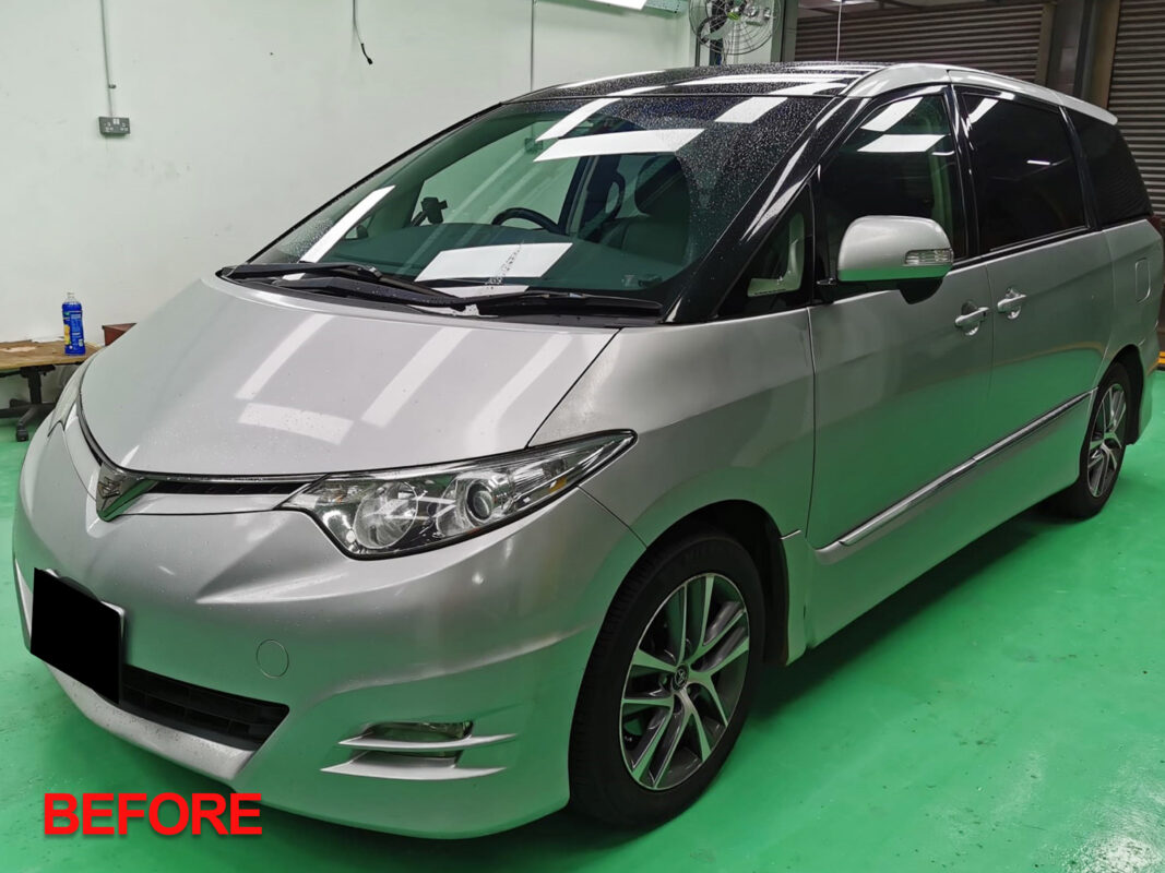 Toyota Estima after a full exterior respray at Revol Carz, finish restored to a clean gloss.