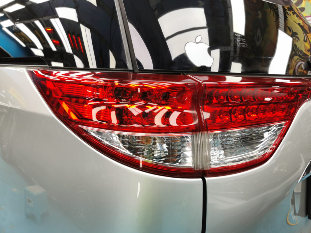 After: the same angle, the Estima's exterior resprayed and sealed with ZeTough Ceramic.
