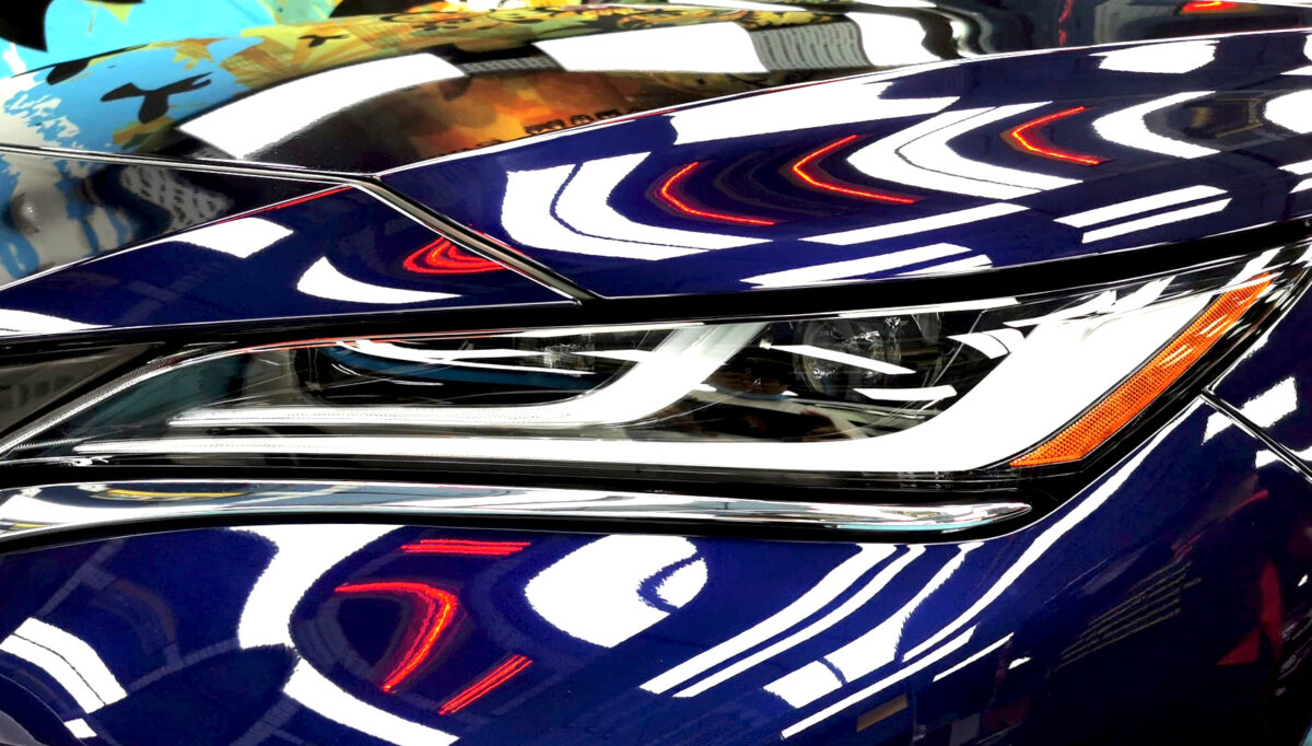 The Harrier's coated paintwork showing clean reflections.