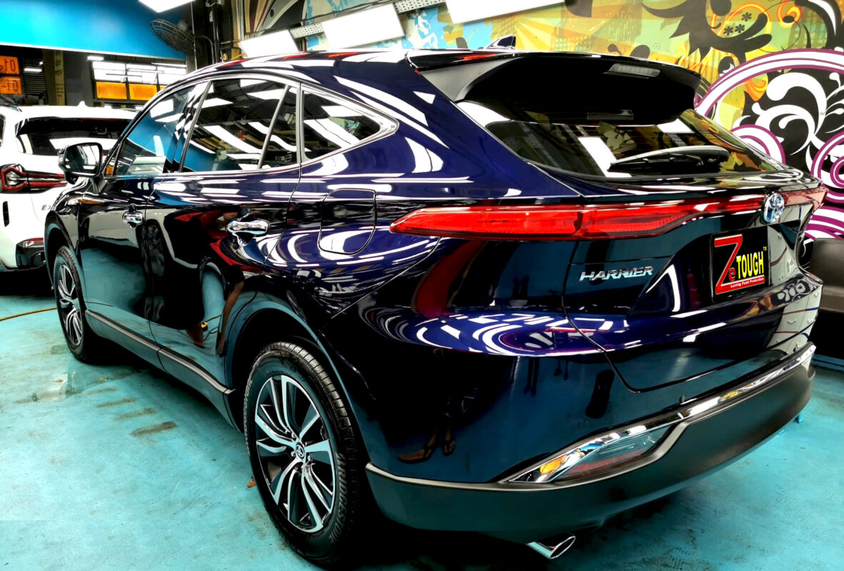 Rear quarter of the Toyota Harrier, glossy and protected.