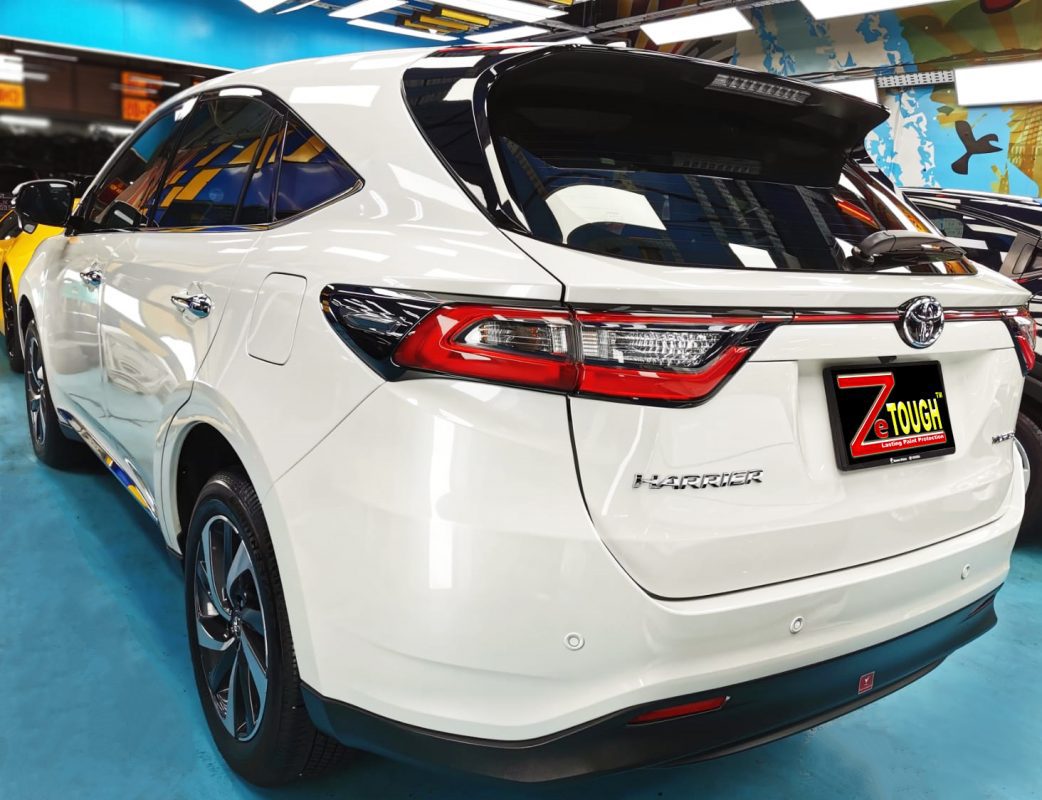 Rear quarter of the Toyota Harrier, glossy and protected.