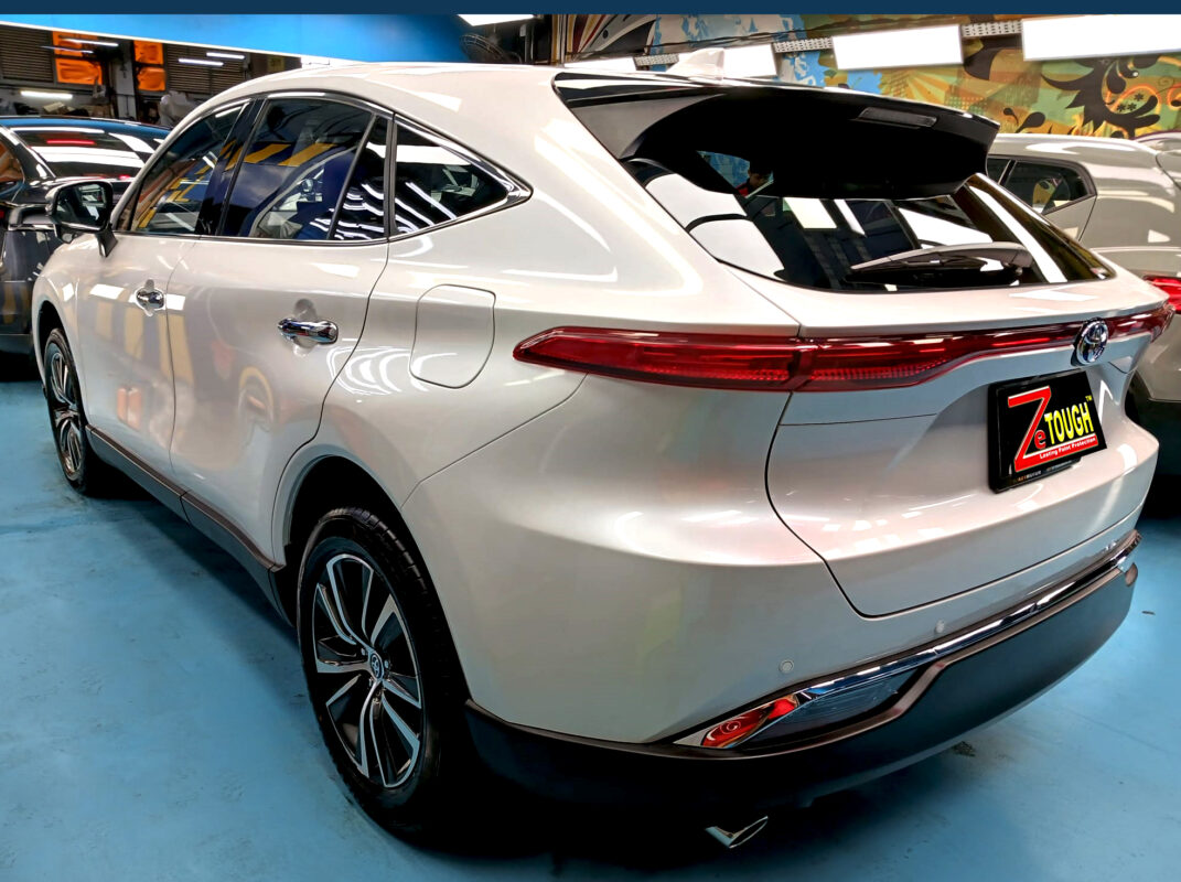 Rear quarter of the Toyota Harrier, glossy and protected.
