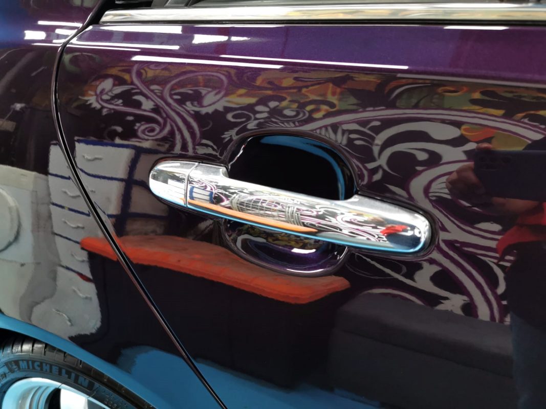 Front three-quarter view of the Toyota Mark II after coating.