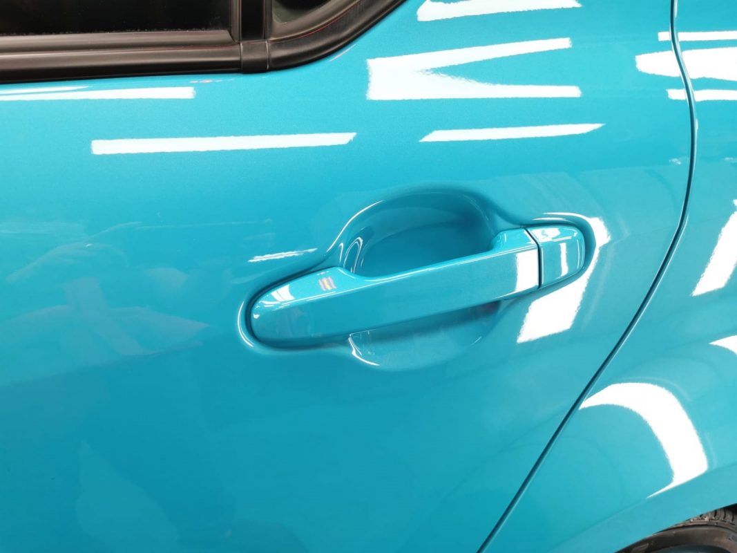 Front three-quarter view of the Toyota Prius after coating.