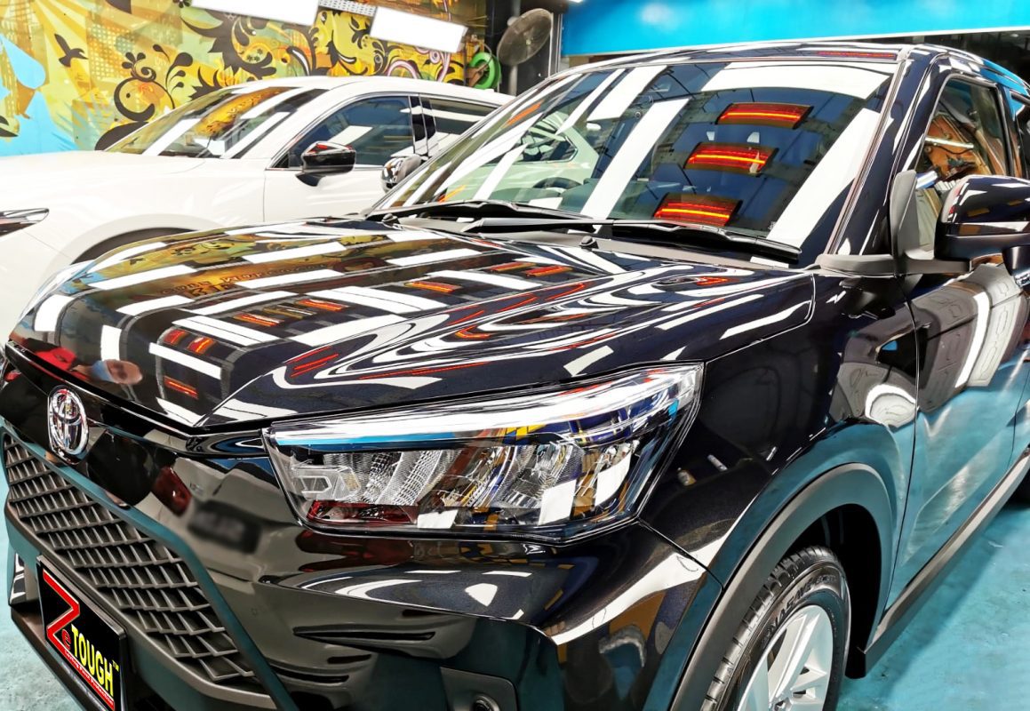 The Toyota Raize from a side angle after the titanium coating.