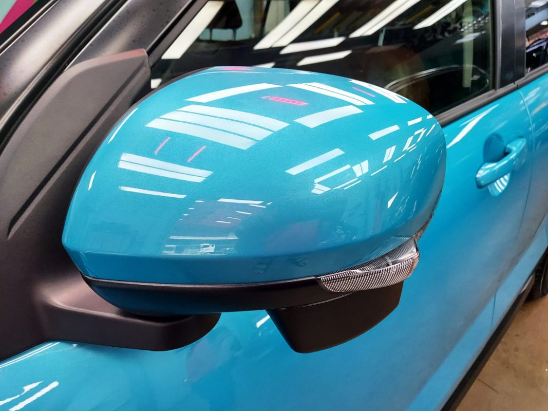 Side panel of the Toyota Raize with the titanium finish locked in.