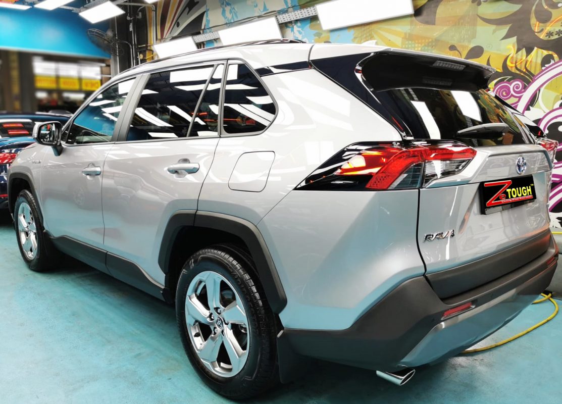 Rear quarter of the Toyota RAV4, glossy and protected.
