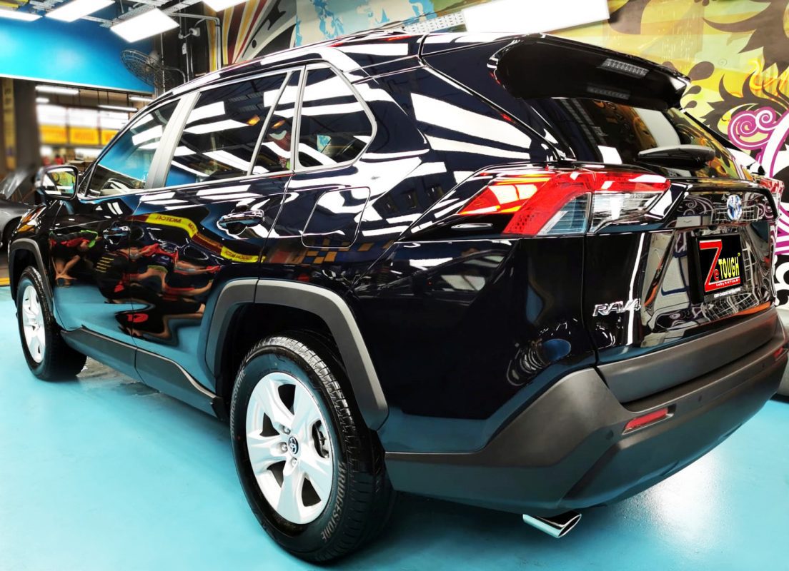 Rear quarter of the Toyota RAV4, glossy and protected.