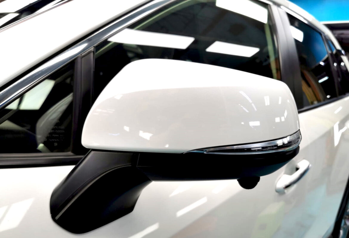 Side panel of the Toyota RAV4 with the titanium finish locked in.