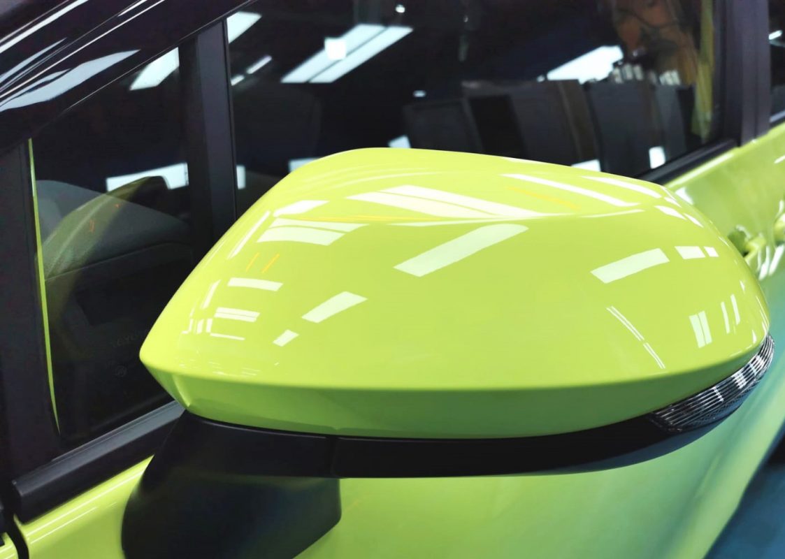 Side panel of the Toyota Sienta with the ceramic finish locked in.