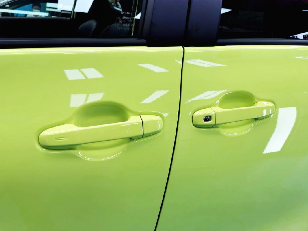 Front three-quarter view of the Toyota Sienta after coating.