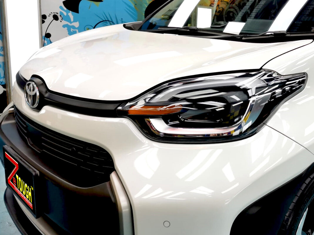 The Toyota Sienta from a side angle after the titanium coating.