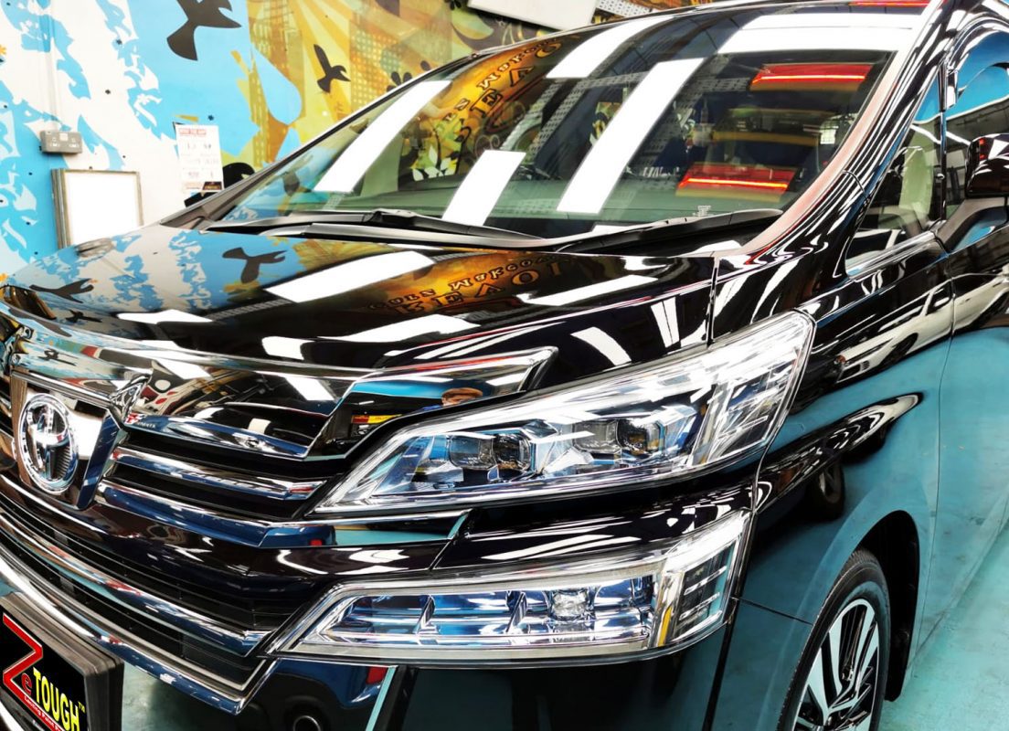 The Toyota Vellfire from a side angle after the titanium coating.
