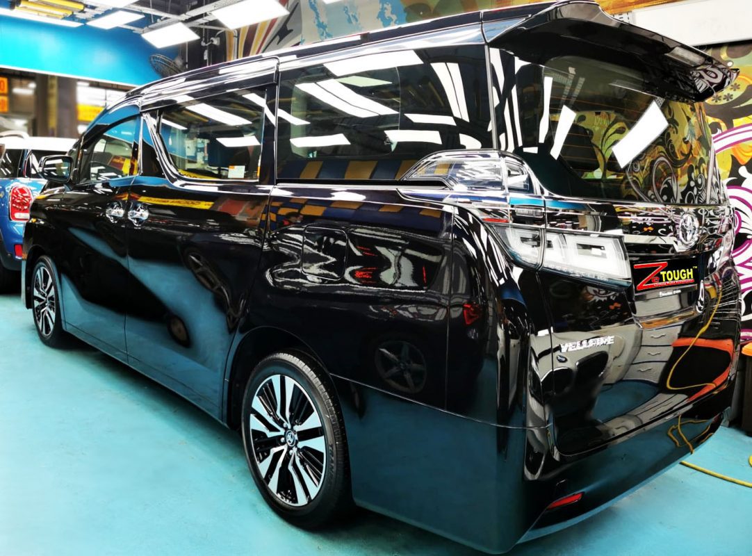 Rear quarter of the Toyota Vellfire, glossy and protected.