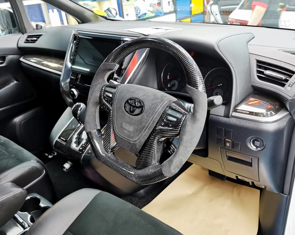 The Toyota Vellfire parked in the workshop, freshly coated.