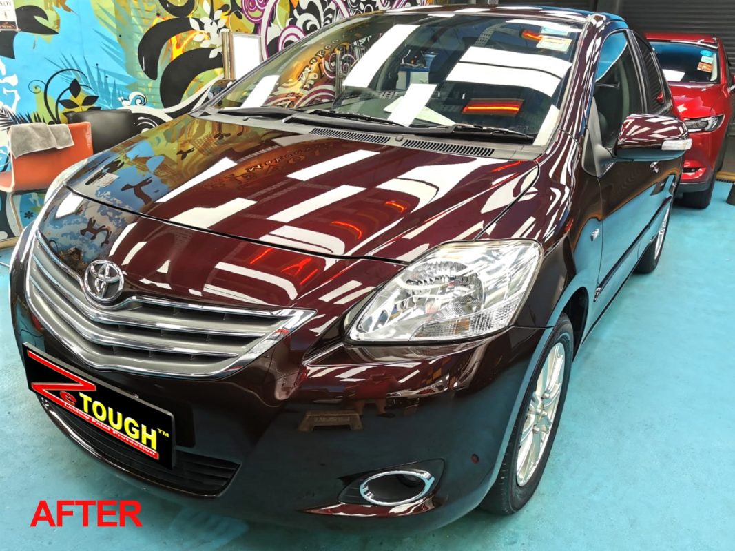 The Toyota Vios after the full respray.