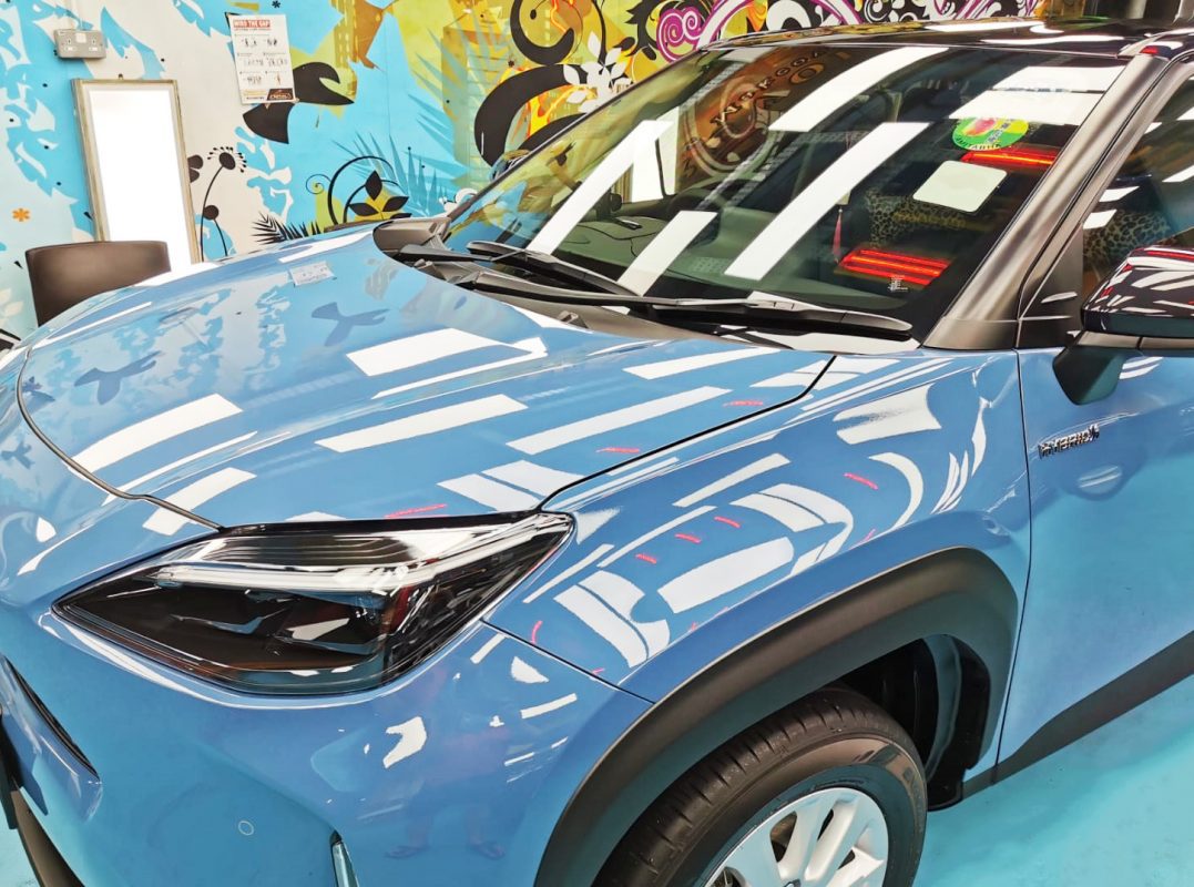 The Toyota Yaris Cross from a side angle after the ceramic coating.