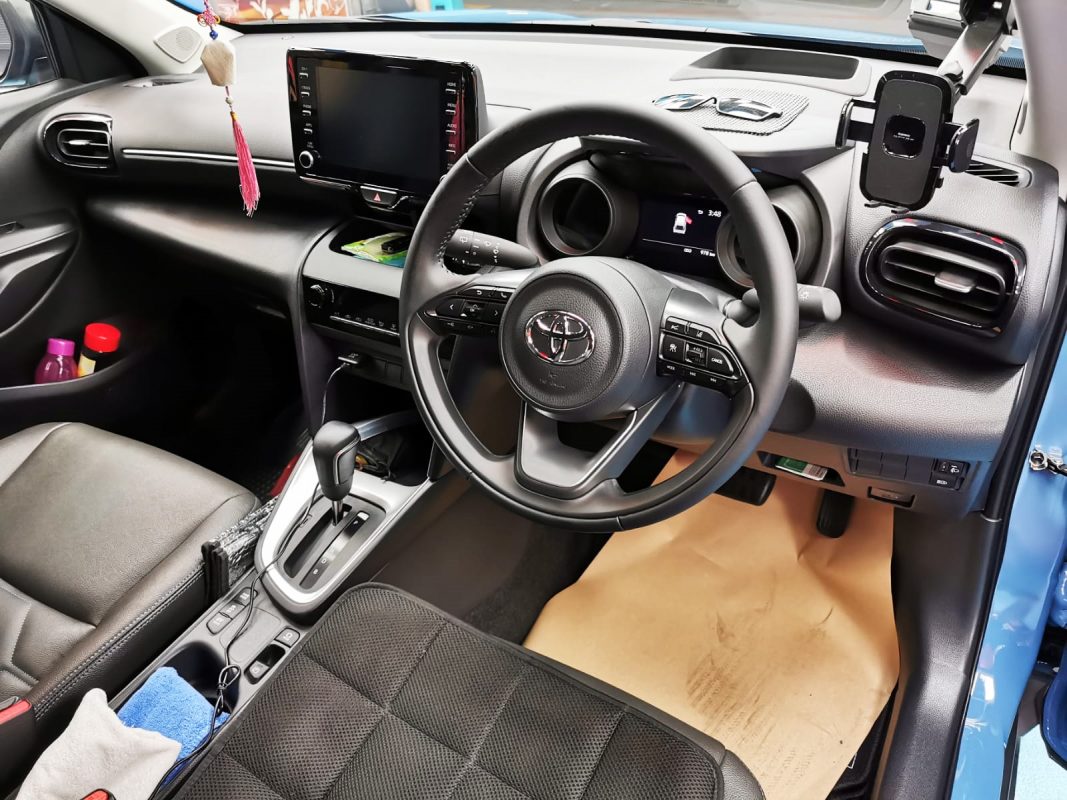 The Toyota Yaris Cross parked in the workshop, freshly coated.