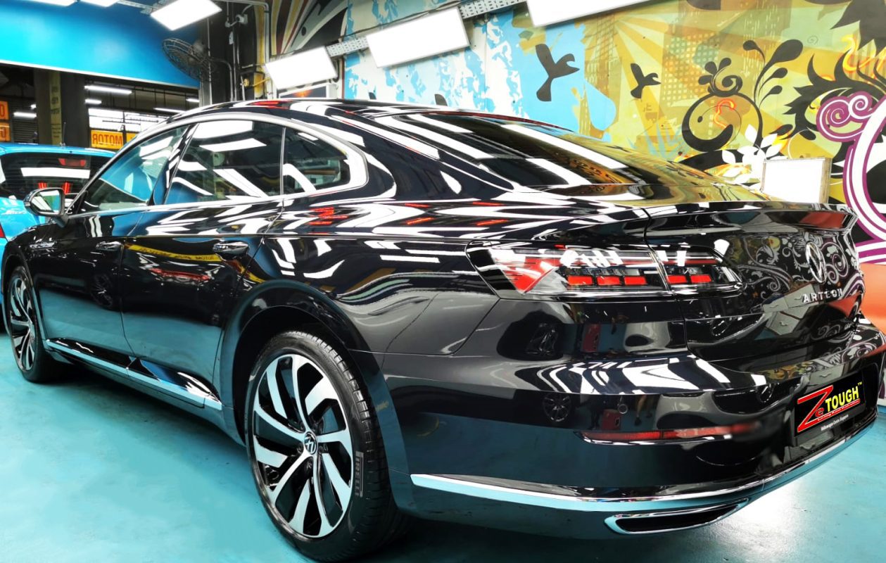 Rear quarter of the Volkswagen Arteon, glossy and protected.