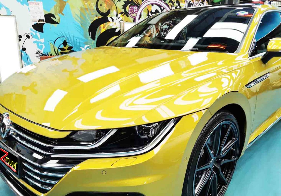 The Volkswagen Arteon from a side angle after the titanium coating.