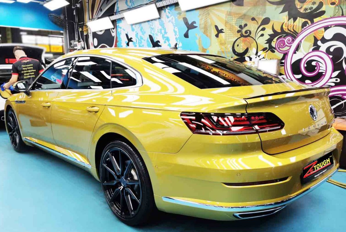 Rear quarter of the Volkswagen Arteon, glossy and protected.