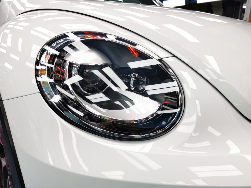 The Beetle Dune's coated paintwork showing clean reflections.