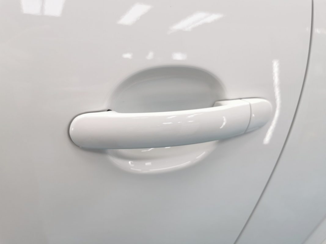 Front three-quarter view of the Volkswagen Beetle Dune after coating.