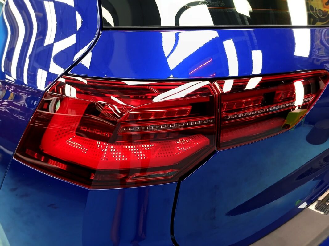 Rear quarter of the Volkswagen Golf, glossy and protected.