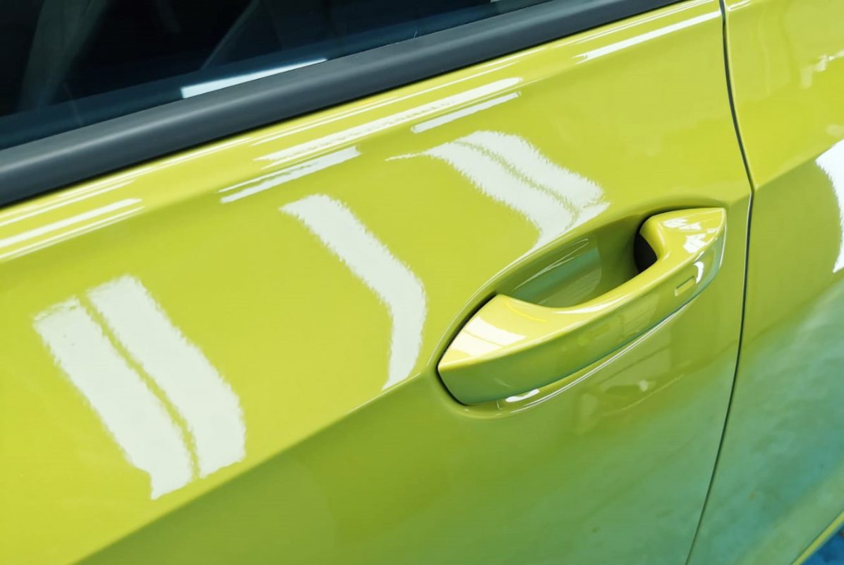 Front three-quarter view of the Golf after coating.