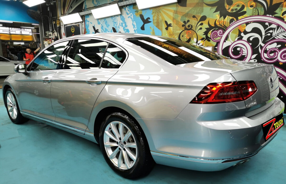 Front three-quarter view of the Volkswagen Passat after coating.