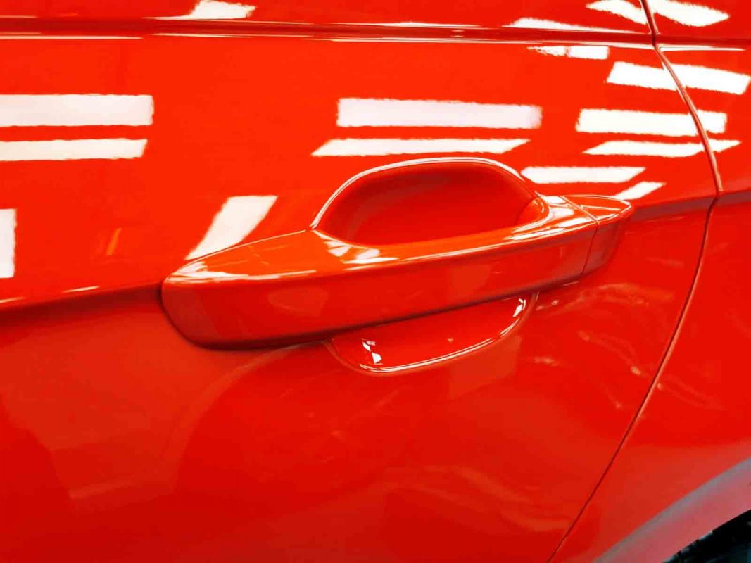 Front three-quarter view of the Volkswagen Polo after coating.