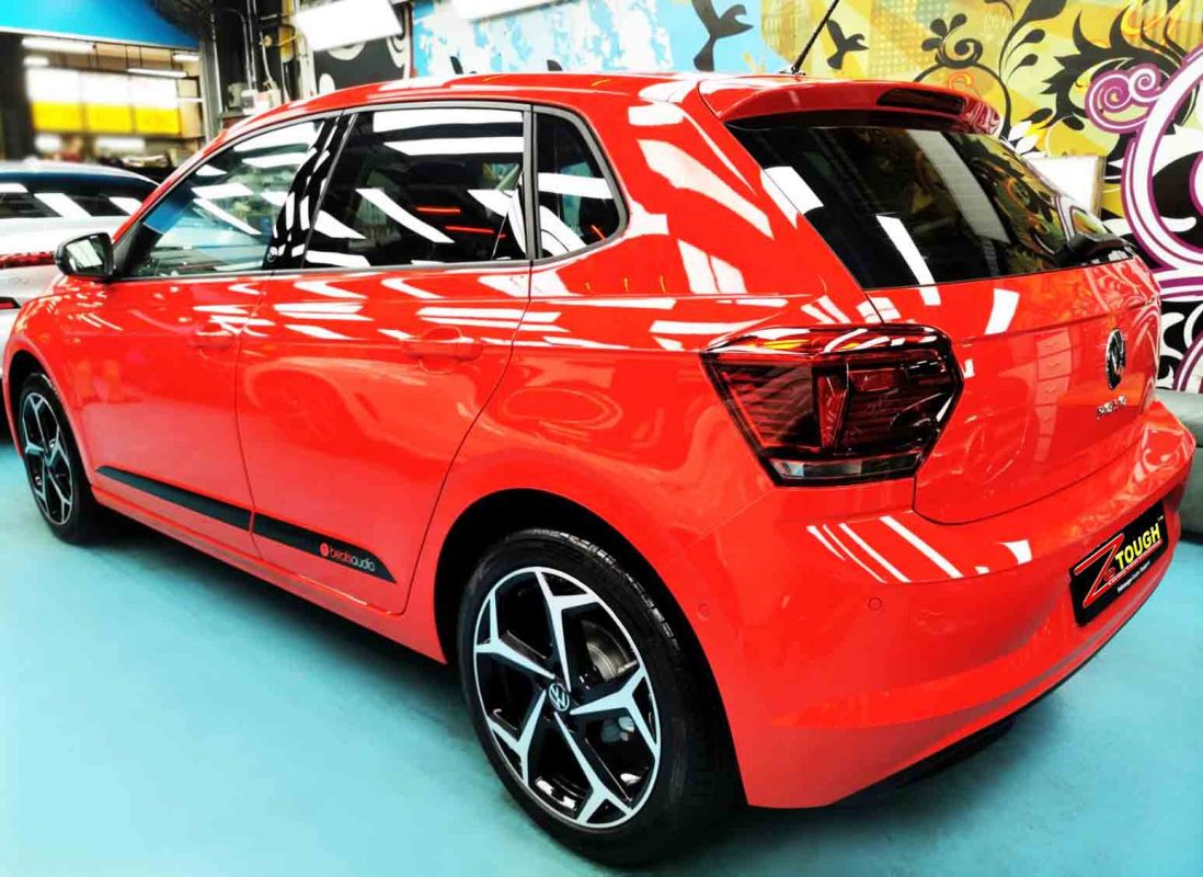 Rear quarter of the Volkswagen Polo, glossy and protected.