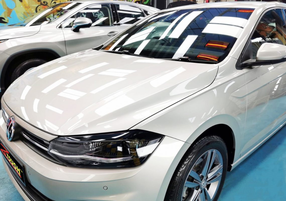 The Volkswagen Polo from a side angle after the ceramic coating.