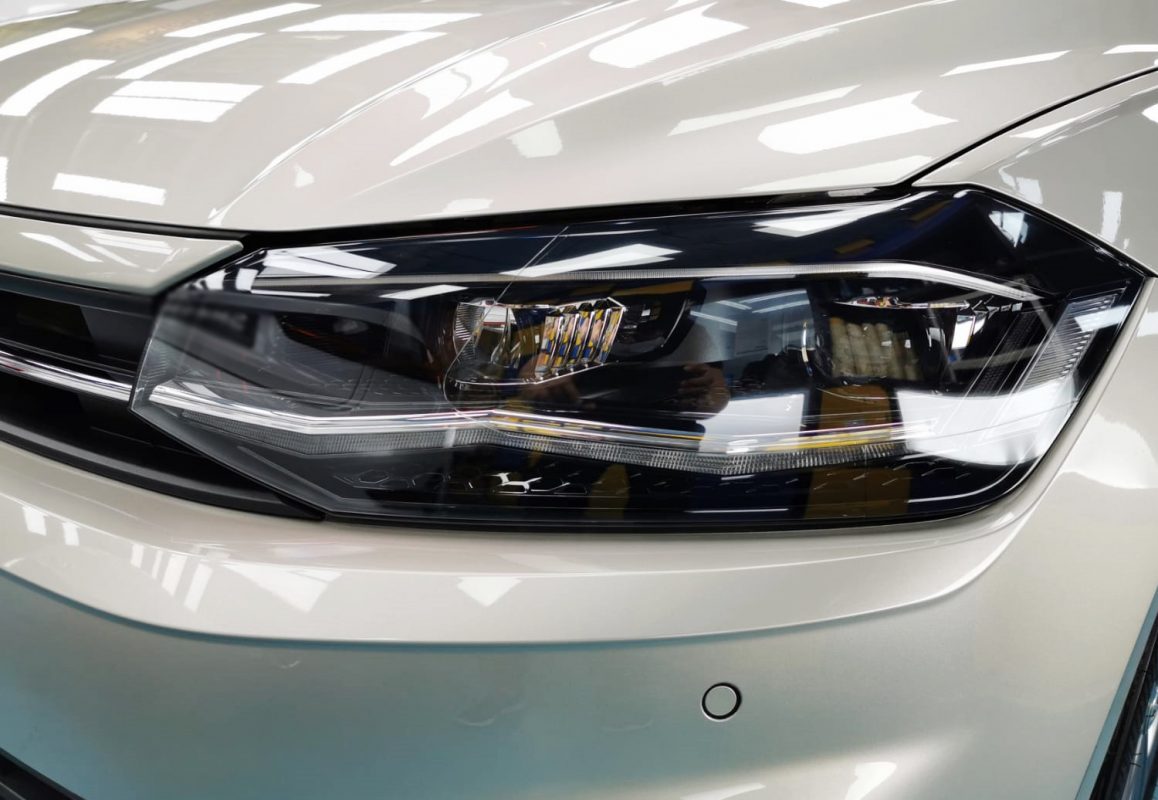 The Polo's coated paintwork showing clean reflections.