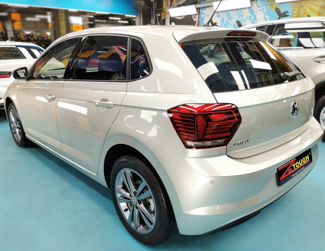 Rear quarter of the Volkswagen Polo, glossy and protected.