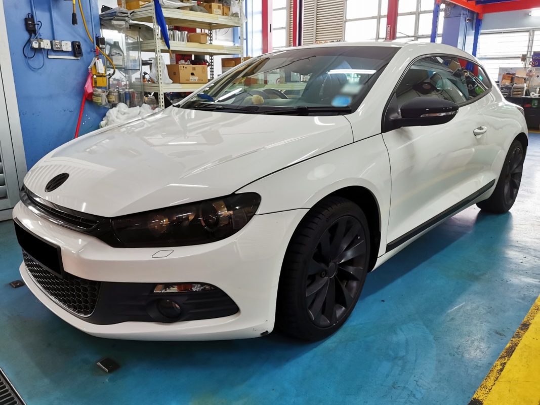 The Volkswagen Scirocco as it arrived at Revol Carz before the respray.